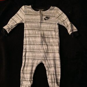 Nike Gray and Black Footies One Piece with Stripes